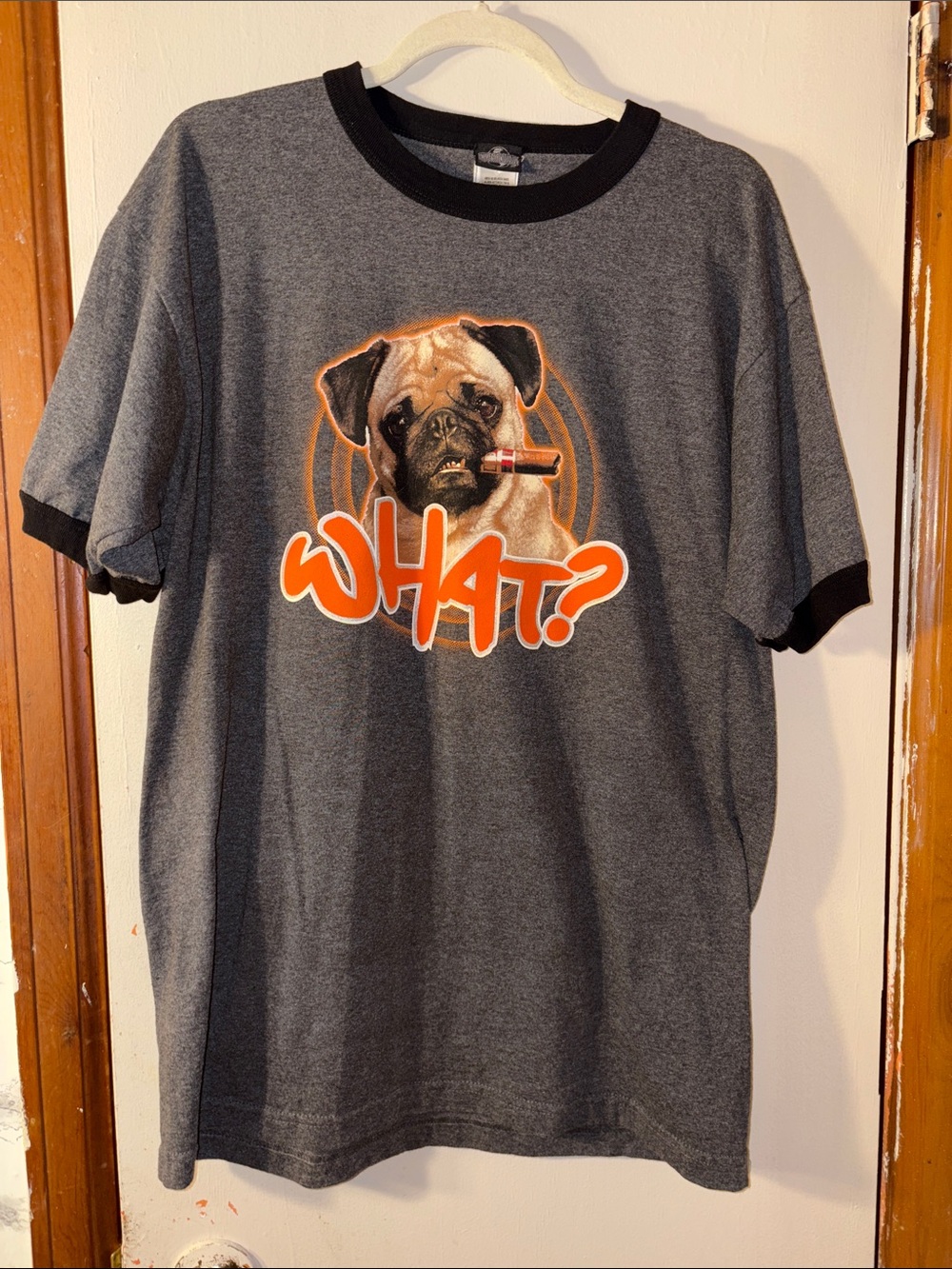 Universal Studios Gray & Black Pug Graphic Dog T-Shirt with Orange Accents